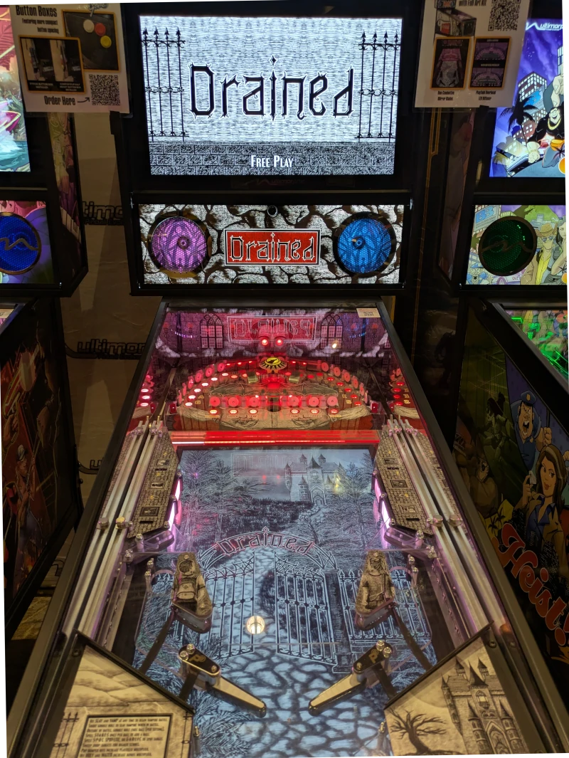 Drained Pinball Module on display